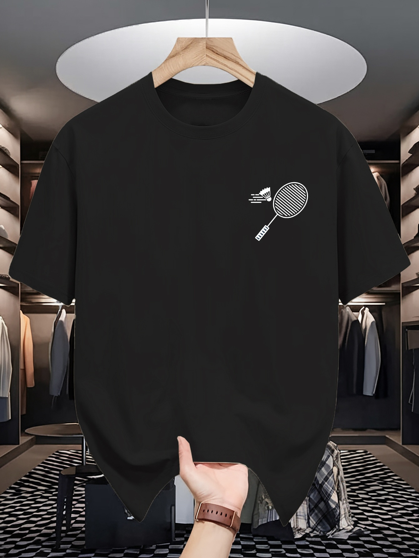 Badminton Wallpaper - Camiseta de Cuello Redondo para Hombre,
